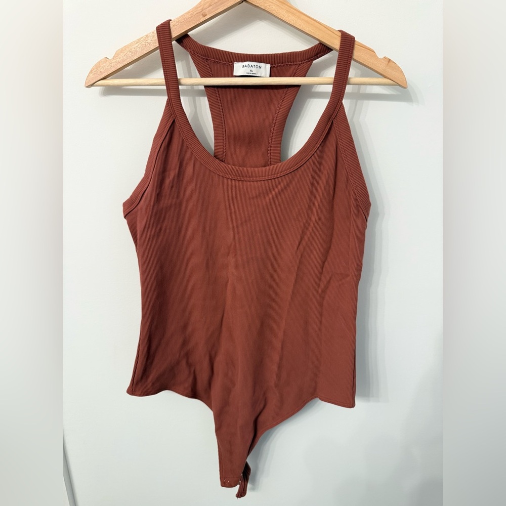 Babaton Rust Brown/Pink Ribbed Bodysuit